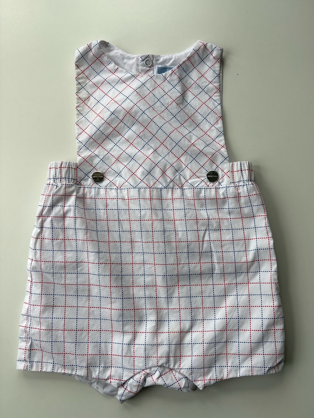 Jacadi White Romper with Red & Navy Windowpane Check